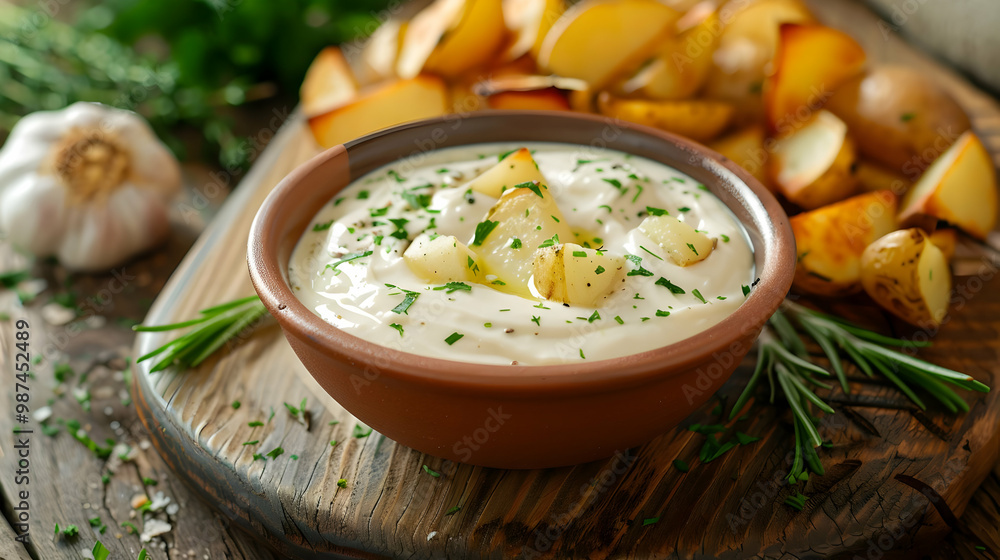 Garlic Dip with Roasted Potato Wedges A Delicious Appetizer Garlic Dip with Roasted Potato Wedges A Delicious Appetizer