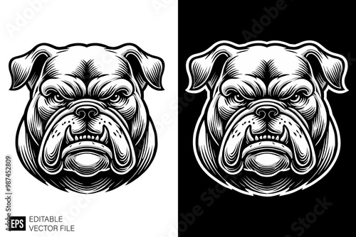 bulldog tattoo ideas dark art style vector design black and white illustration