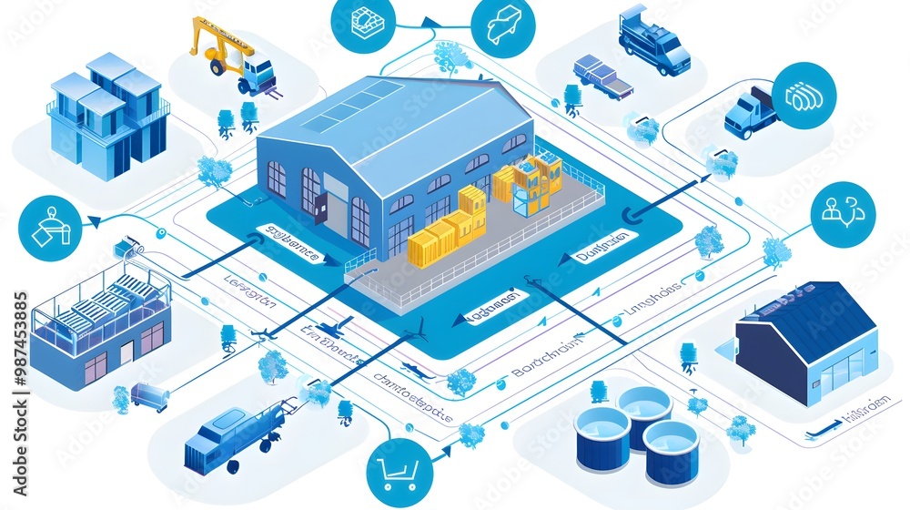 Obraz premium Asset Management Workflow: A detailed blueprint demonstrating the asset management process using BIM, featuring maintenance schedules, tracking systems, and visualizations of building upgrades and ren