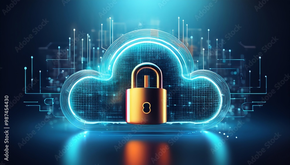 A digital illustration of a golden padlock within a glowing cloud, symbolizing cloud security and data protection. A digital illustration of a golden padlock within a glowing cloud, symbolizing cloud security and data protection.