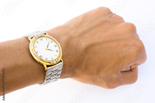 Time Management Symbol: The watch hands suggest a time around 10:10, making it relevant for concepts of time management, punctuality, and efficiency. photo