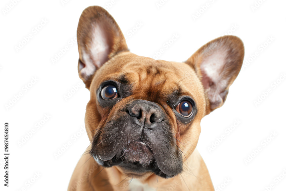 French bulldog makes a confused expression on a white background French bulldog makes a confused expression on a white background