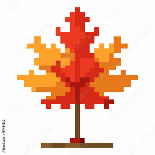 Pixel Art Autumn Maple Leaf   Vibrant Colors of Fall Season in Retro Digital Style