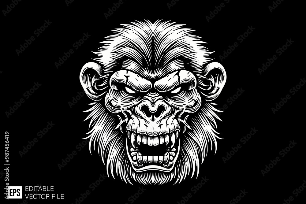angry ape dark art style vector design black and white illustration angry ape dark art style vector design black and white illustration