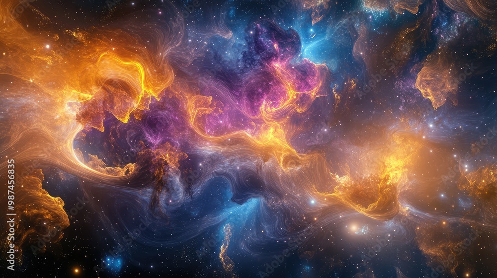 A 3D galaxy cluster with vibrant, glowing clouds of gas and stars forming intricate patterns. A 3D galaxy cluster with vibrant, glowing clouds of gas and stars forming intricate patterns.