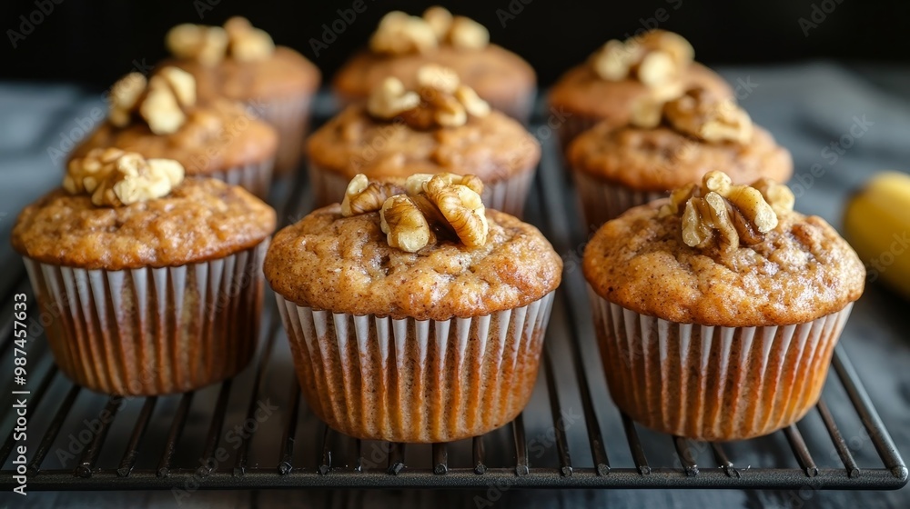 Delicious Gluten-Free Banana Muffins with Walnut Topping on a Wholesome Whole Grain Base Delicious Gluten-Free Banana Muffins with Walnut Topping on a Wholesome Whole Grain Base