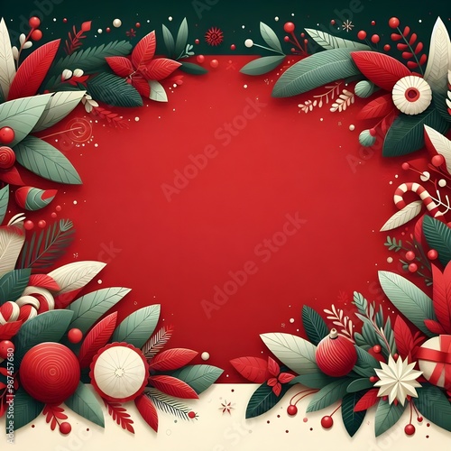 christmas frame with holly berries