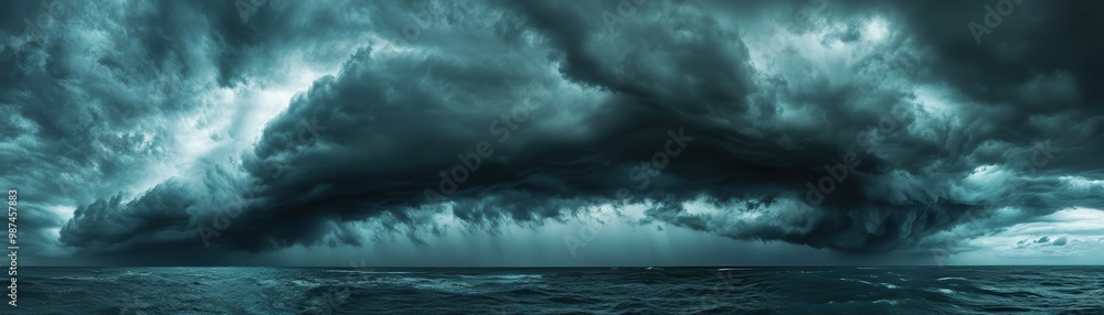 Obraz premium Dramatic Storm Clouds Over the Ocean with Dark Sky and Rough Sea Capturing Nature's Power