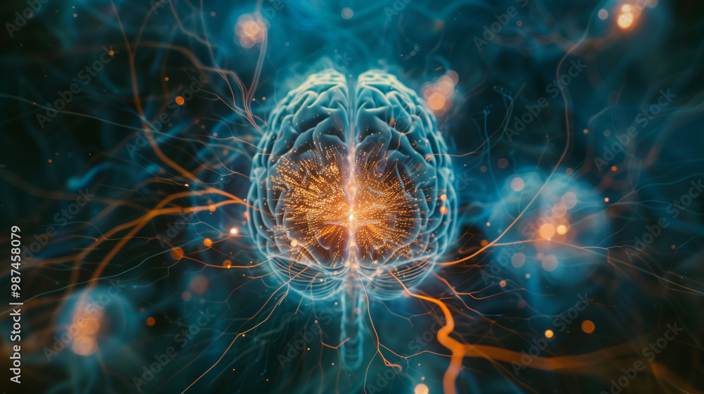 Human brain highlighting the nervous system. Human brain highlighting the nervous system.