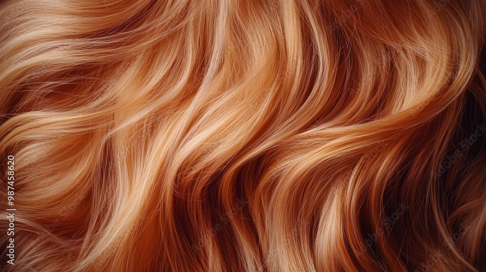 Close-Up of Wavy Red Hair with Natural Highlights and Soft Texture in Warm Lighting Close-Up of Wavy Red Hair with Natural Highlights and Soft Texture in Warm Lighting