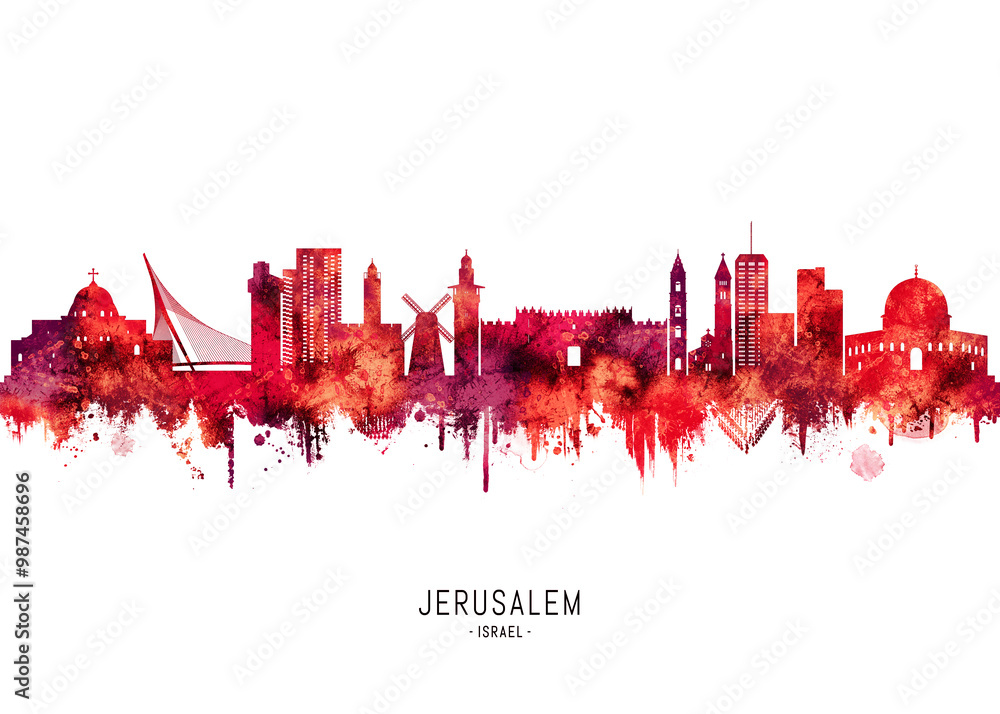Obraz premium Jerusalem Israel Skyline Red