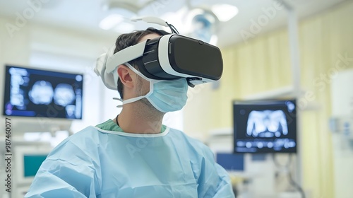 Surgeon using virtual reality in a hospital.