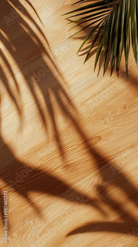 Palm leaf shadow on wood