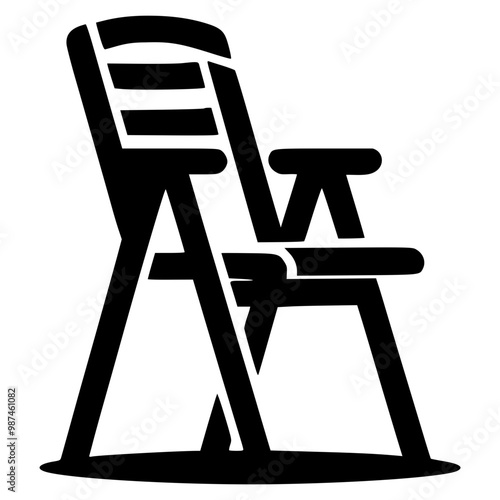 Minimalistic black and white line drawing of a camping chair icon. Simple thin lines form the basic structure of the chair, with empty space around the edges for a clean and uncluttered design.