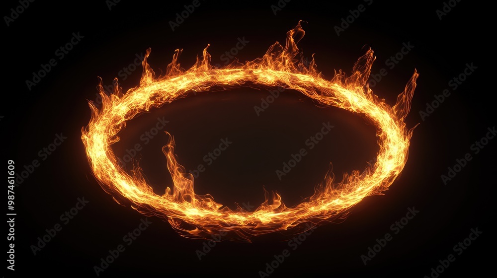Fototapeta premium A glowing 3D fire ring, with flames flickering along its edges in a perfect, abstract circle.