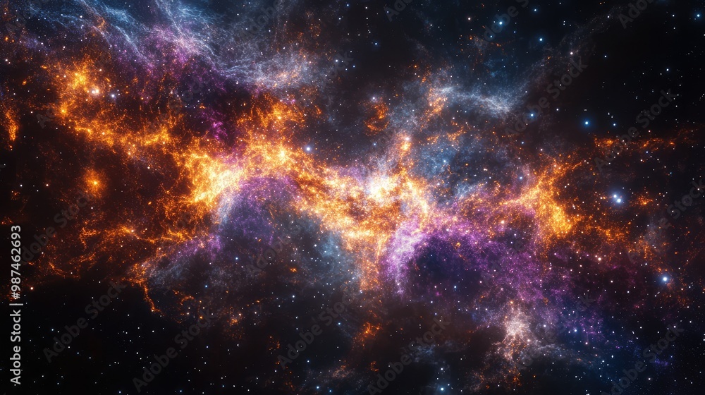 A glowing 3D galaxy with vibrant stars and gas clouds radiating across the dark expanse of space. A glowing 3D galaxy with vibrant stars and gas clouds radiating across the dark expanse of space.