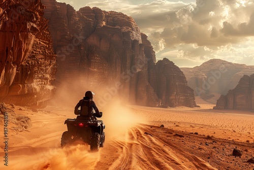 Tourists riding atvs in desert sand dunes