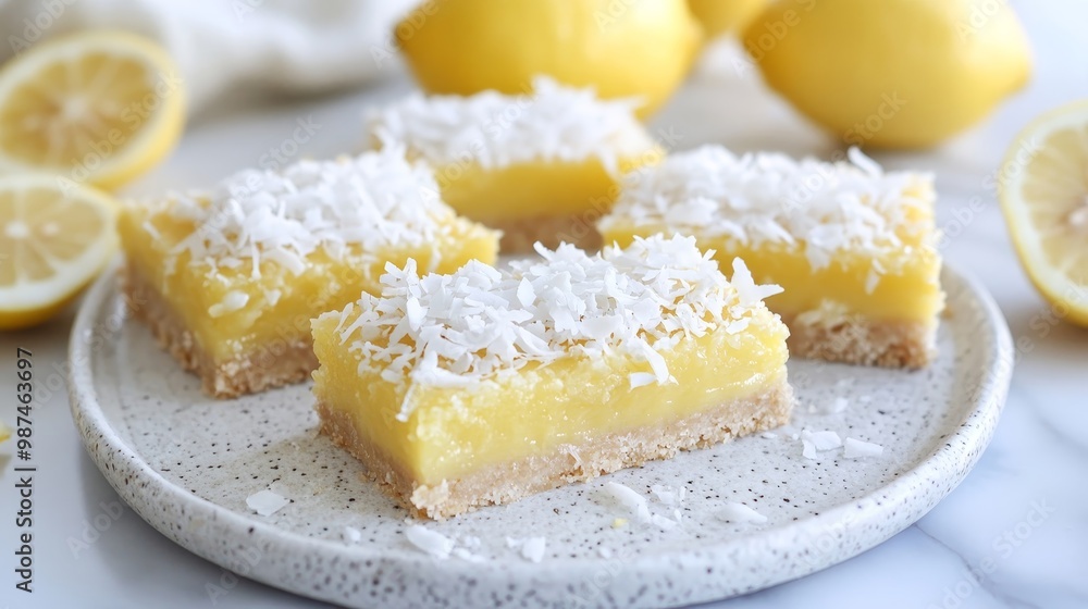 Zesty Raw Vegan Lemon Bars with Coconut Flakes - Gluten-Free Delightful Treat for a Fresh Taste of Summer Zesty Raw Vegan Lemon Bars with Coconut Flakes - Gluten-Free Delightful Treat for a Fresh Taste of Summer