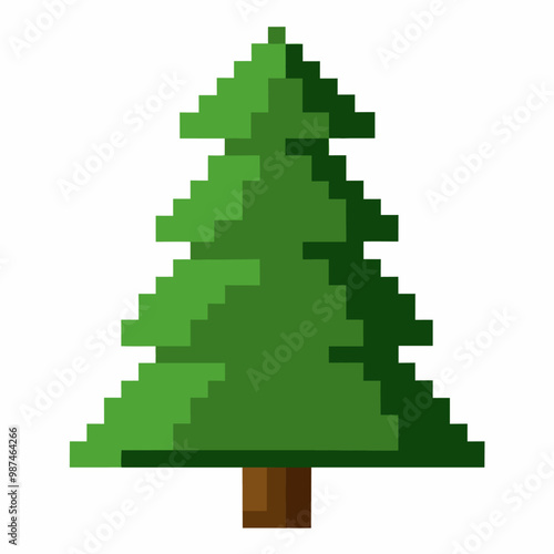 Pixel Art Christmas Tree, Green Blocky Evergreen, 8 Bit Holiday Design