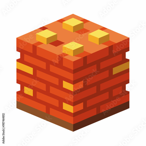 Isometric Block Graphic of Red and Orange Bricks in Digital Game Style