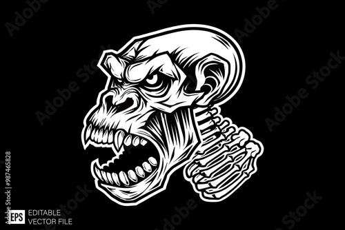 angry ape dark art style vector design black and white illustration photo