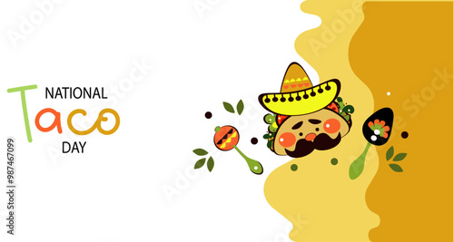 National taco day. Png template for menu mexican cafe, bar,  restaurant, party. Funny Taco character  doodle, traditional Mexican food, vector illustration on transparent background.