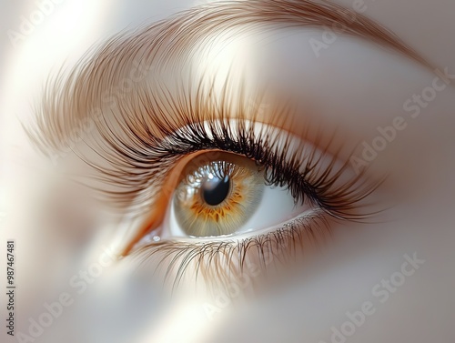 Enchanting Close-up of Flawlessly Curled Eyelashes Enhanced with Mascara, Capturing the Essence of Beauty and Femininity