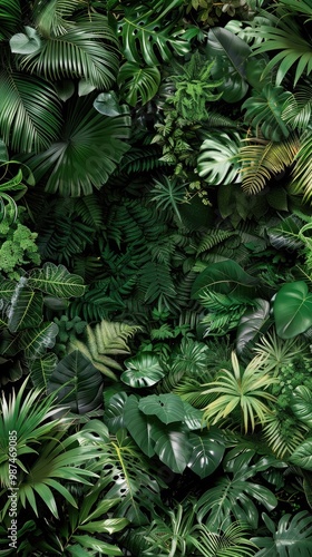 Jungle foliage across all sides with blank space, black background, high contrast, soft gradient.