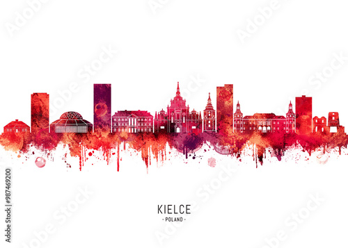 Obraz na płótnie Kielce Poland Skyline Red w salonie