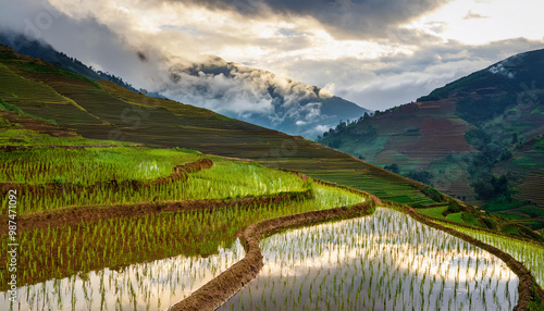  Rice Fields and Mountain Peaks of Vietnam photo