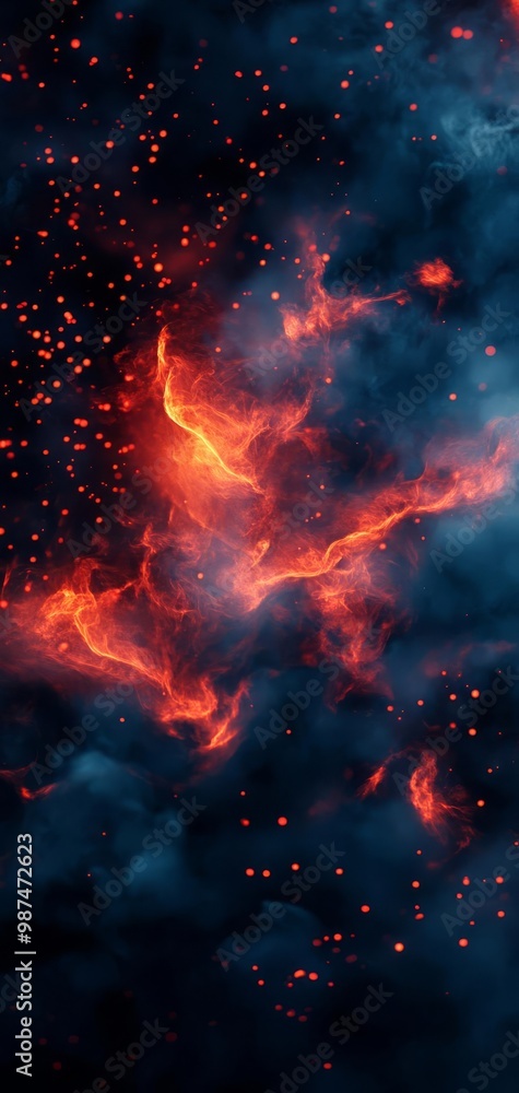 Abstract fiery nebula with vibrant red and orange swirls against a dark background. Abstract fiery nebula with vibrant red and orange swirls against a dark background.