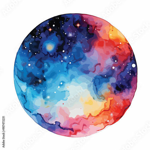 Vector cosmic illustration. Beautiful colorful space background. Watercolor Cosmos
