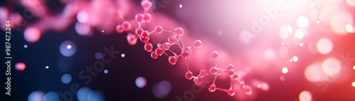 Abstract molecular structure with glowing particles on a colorful background.