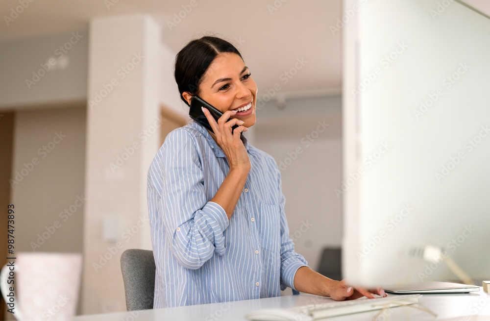 Young beautiful woman using computer to check social media, working or read emails. Young beautiful woman using computer to check social media, working or read emails.