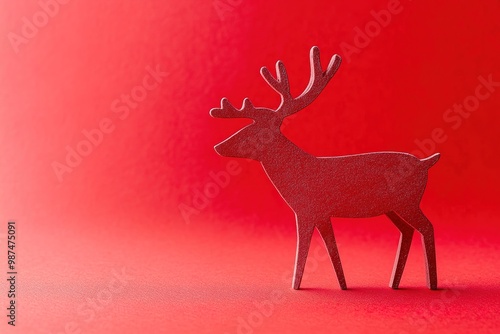 Red paper deer on vibrant red background, minimalistic. photo