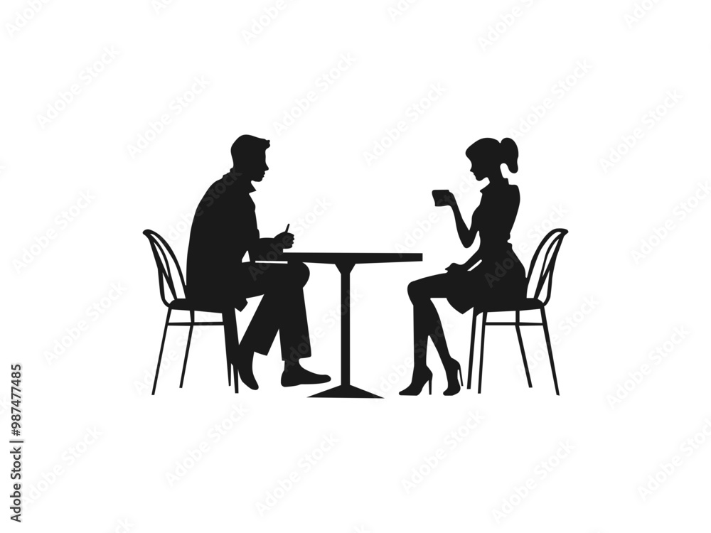Two people in cafe silhouette. Two people in cafe silhouette.