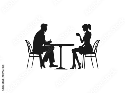 Two people in cafe silhouette.