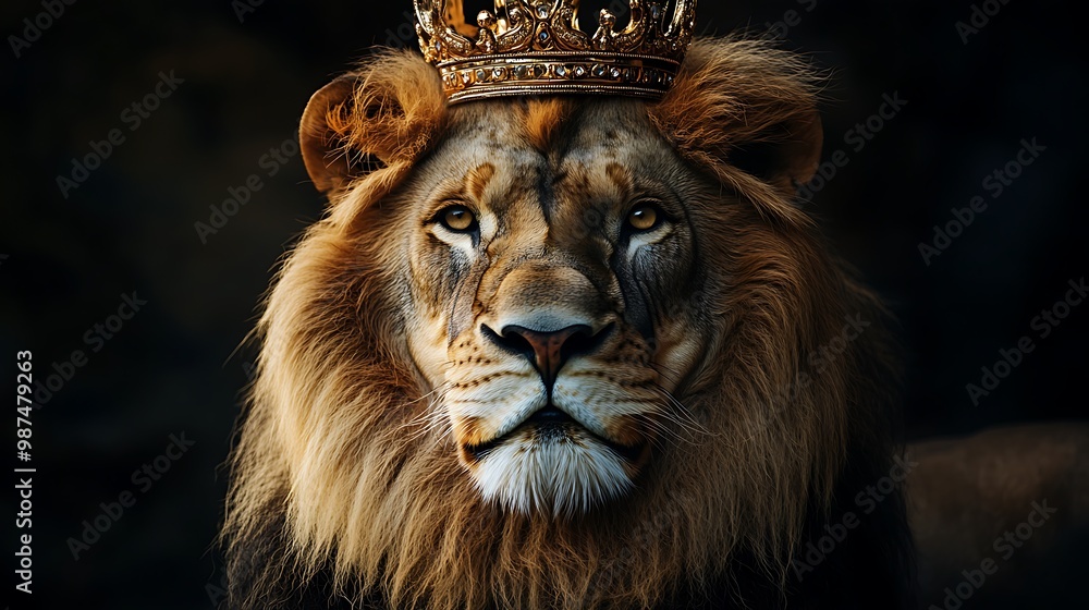Fototapeta premium Majestic Lion with Crown - Symbol of Leadership and Excellence