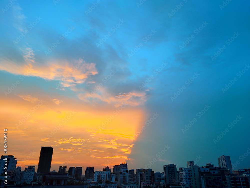 Fototapeta premium The beautiful sunset over city. 