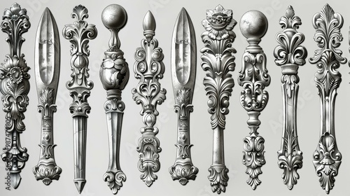 Ornate Silver Decorative Elements Set   Vintage Victorian Design