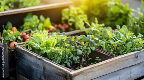 Vibrant garden beds with fresh vegetables