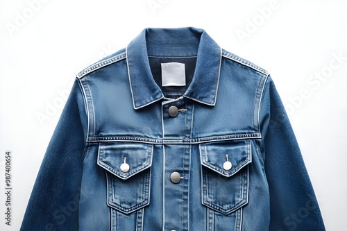 Modern blue jeans denim jacket isolated with clipping path Jeans jacket Wrangler blue color, isolated on white background. The Wrangler brand is owned photo