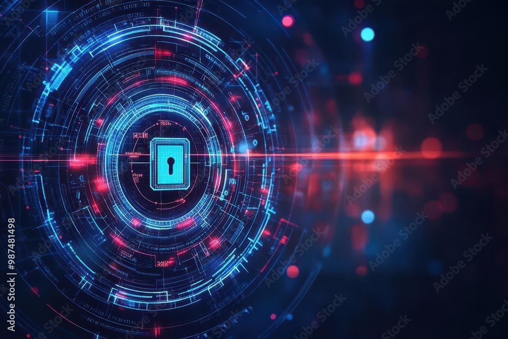 Fototapeta premium Cybersecurity lock, encrypted digital vault interface, 3D illustration