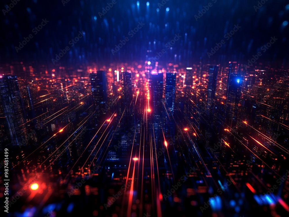 Futuristic cityscape with vibrant lights and dynamic energy flows. Futuristic cityscape with vibrant lights and dynamic energy flows.