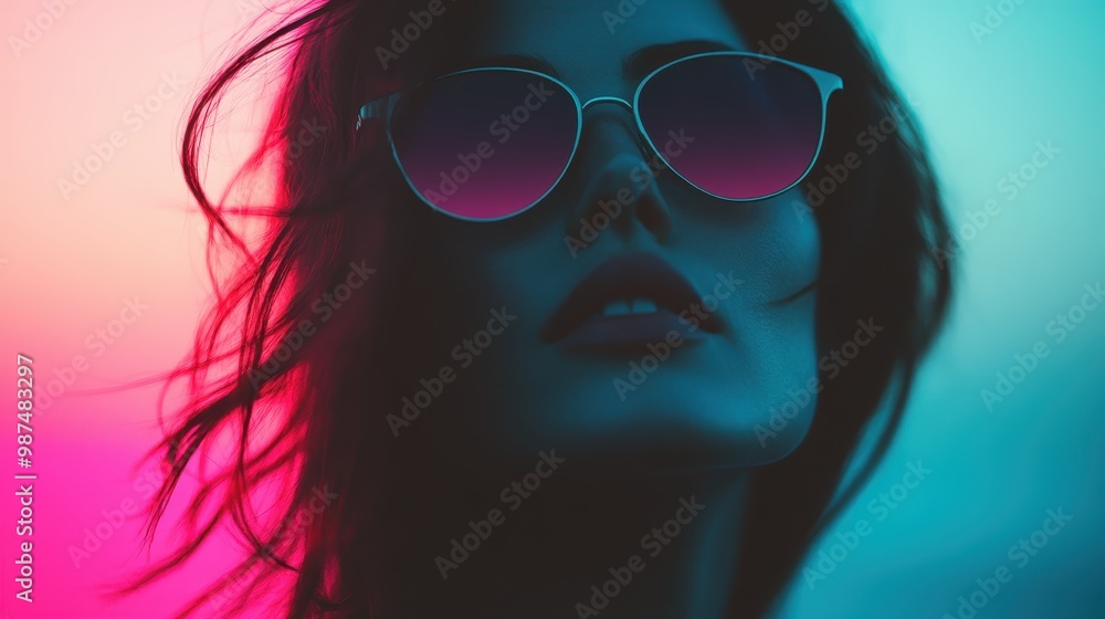 Artistic silhouette of a person's hair blowing in the wind, set against a vivid pink and blue twilight sky, creating a dramatic and abstract visual emphasizing movement and emotion. Artistic silhouette of a person's hair blowing in the wind, set against a vivid pink and blue twilight sky, creating a dramatic and abstract visual emphasizing movement and emotion.