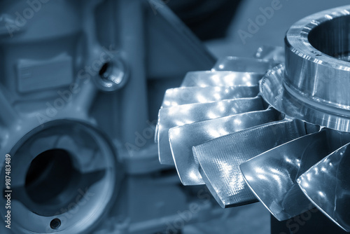 Closeup scene the aerospace parts in the light blue scene.