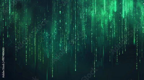 Captivating abstract design of cascading green binary code on dark background for tech aesthetics