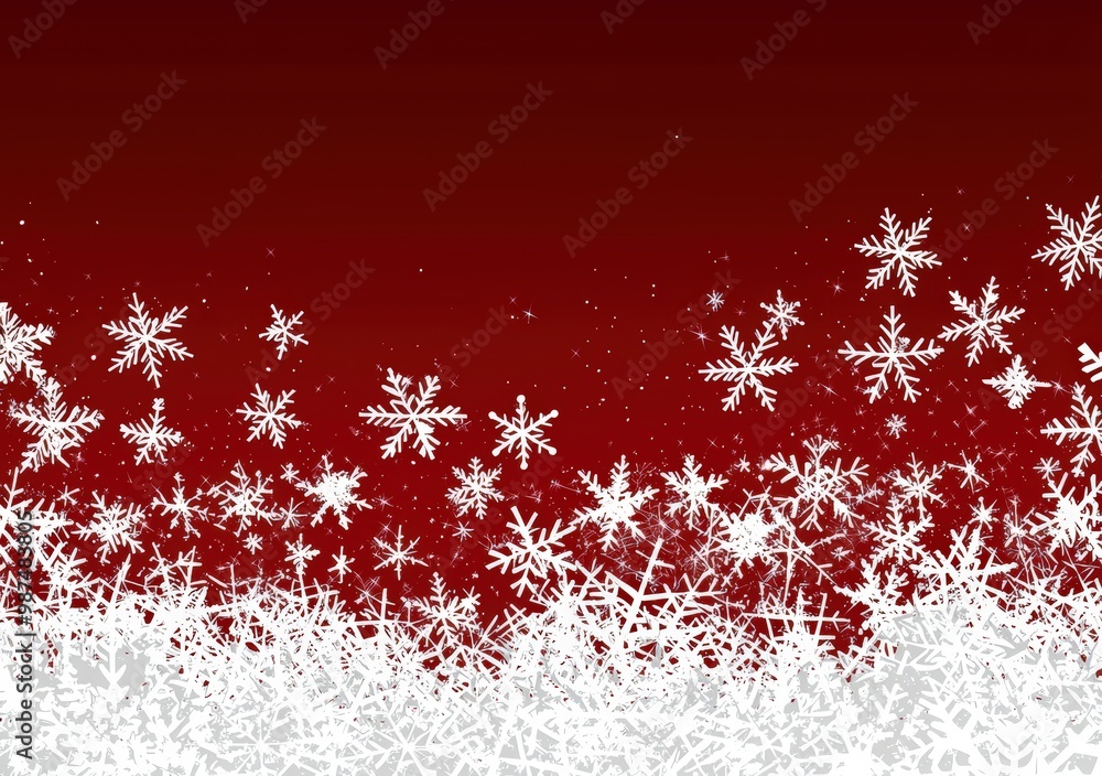 White snowflakes on red