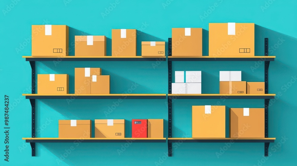 Warehouse shelves, organized boxes, flat design illustration Warehouse shelves, organized boxes, flat design illustration