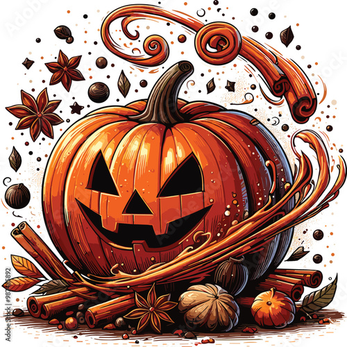 Adobe Illustrator Artwork Halloween vector illustration plump pumpkin with a classic jack-o-lantern grin